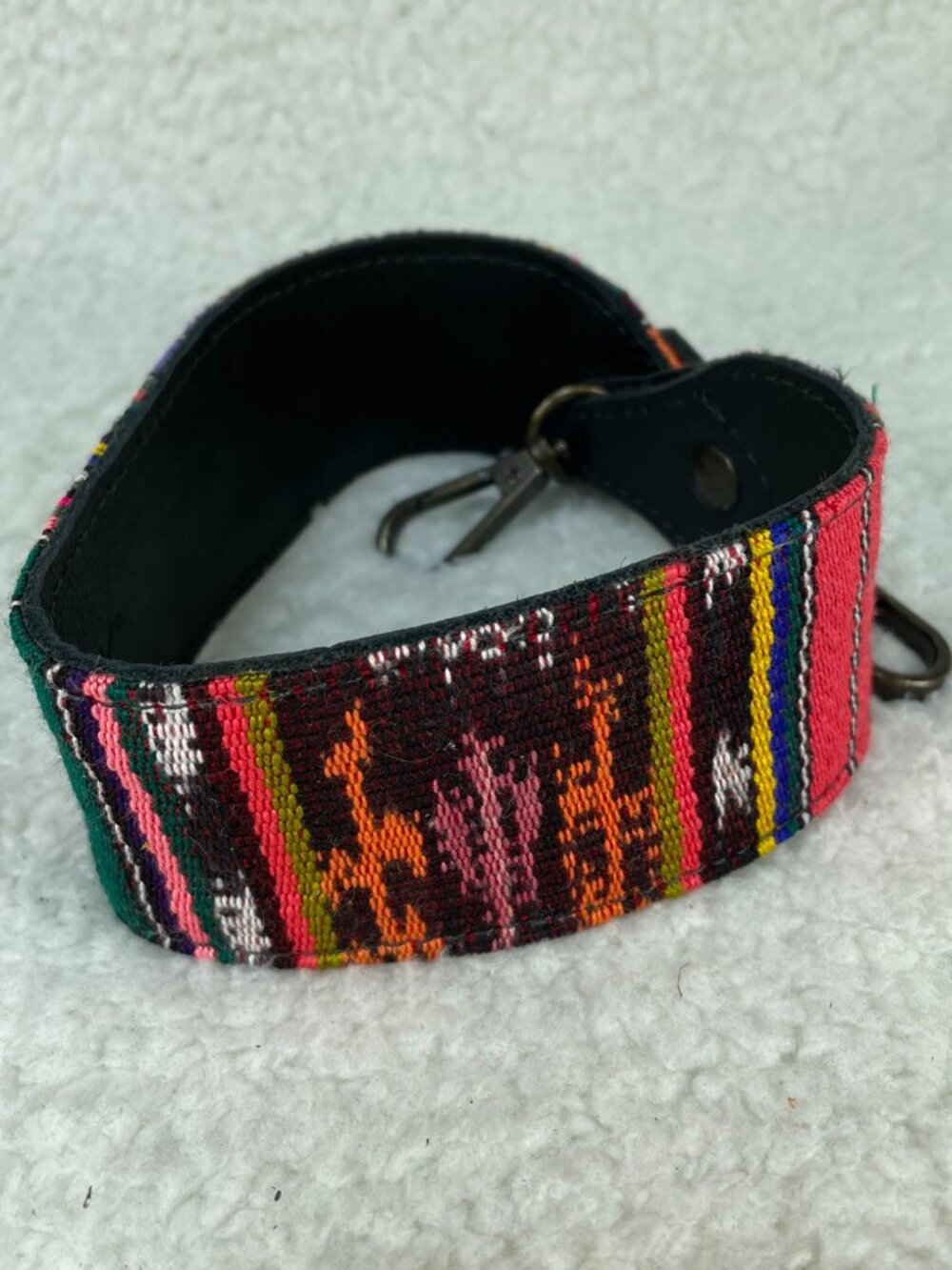 Nena & Co Handmade Leather Woven Black Red Short Shoulder Strap Storage Bag